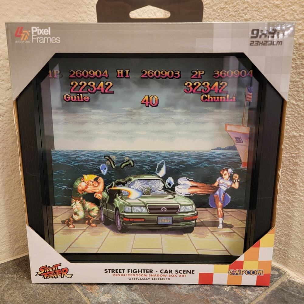Pixel Frames - Street Fighter II Car Scene (NEW) 9" x 9" Shadow Box Art - Capcom